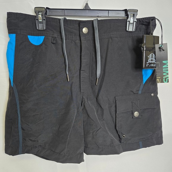 C_IN2 Swim Trunks + Waterproof Case, Black/Blue, Men's Size Large, New - Picture 1 of 13